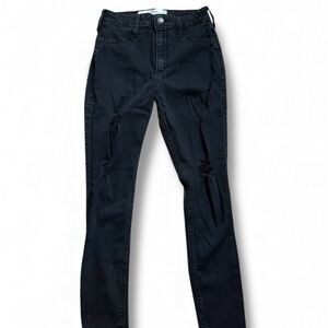 Hollister Women's High Waisted Black Ripped Skinny Jeans